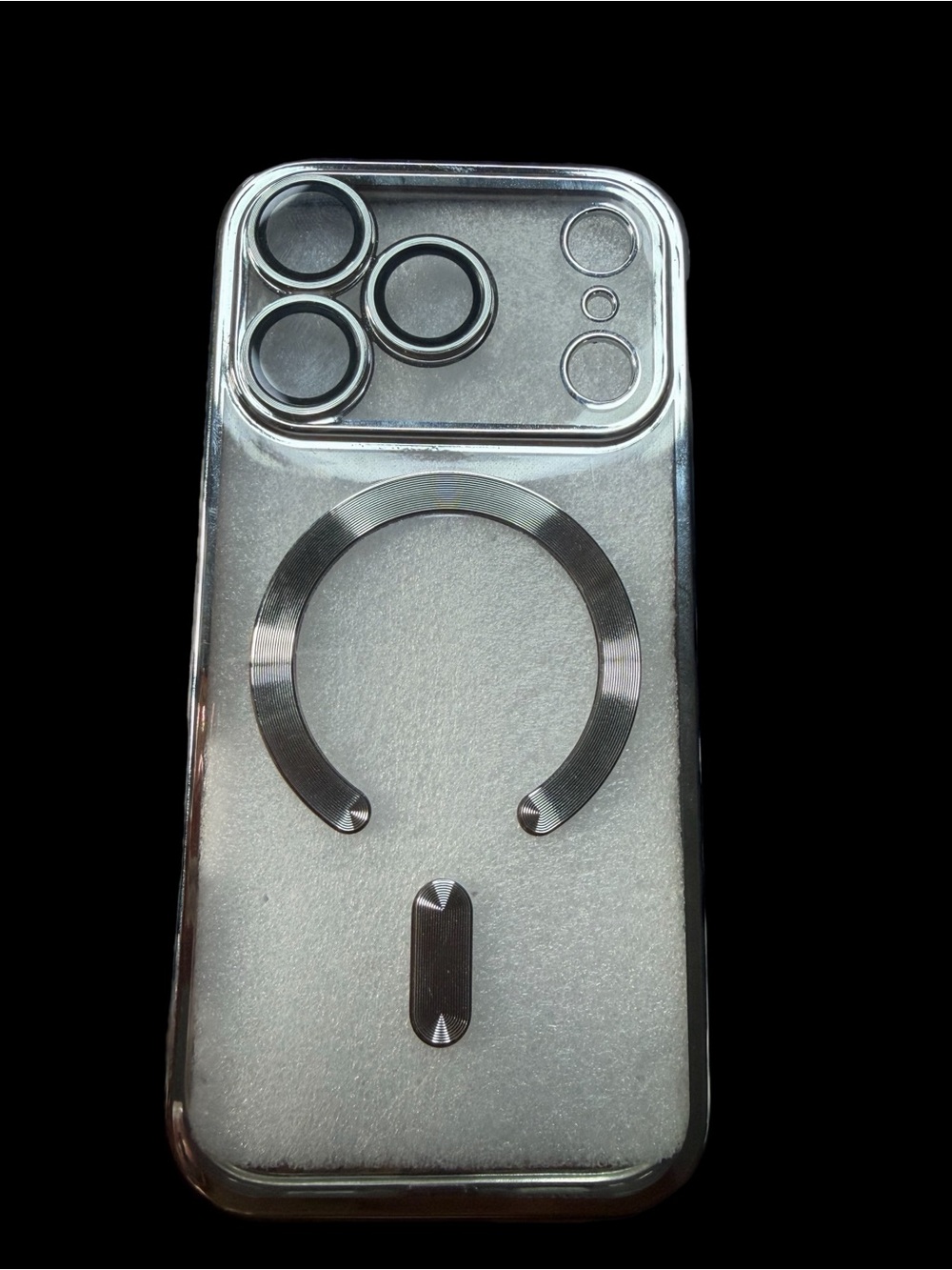 Clear Metallic Ring Phone Case with Silver Accents for iPhone 17 pro